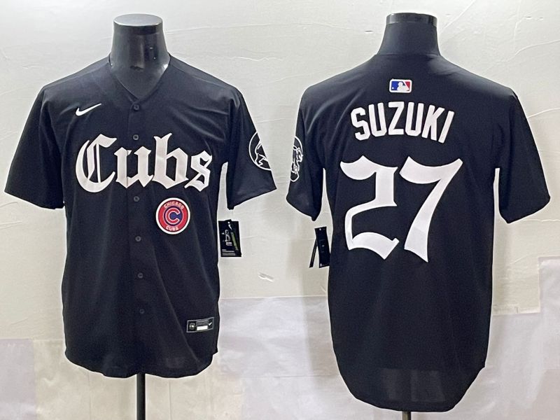 Men 2025 Chicago Cubs #27 Suzuki Black Five generations Joint Name Nike MLB Jersey style 12